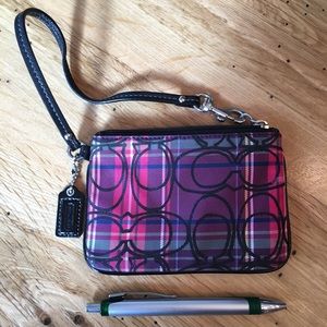 ⬇️$30 Coach Pink and Purple Tartan/Plaid Wristlet